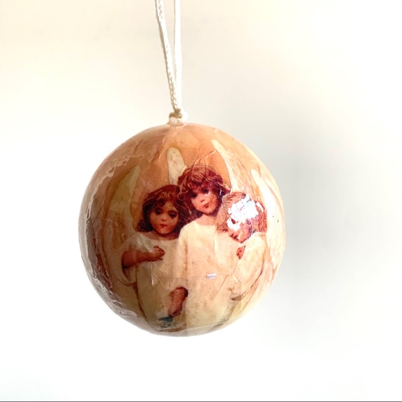 VINTAGE Christmas decoupage ball ornament 3 Angels Trio of child angels Blonde - Picture 4 of 5